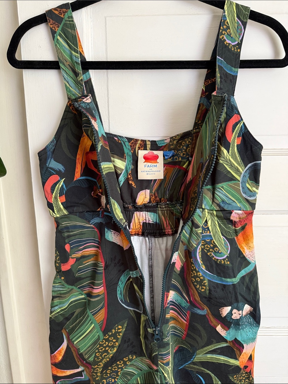 Farm Rio Monkeys Cropped Tropical Print Wide-Leg Jumpsuit - Picture 7 of 9